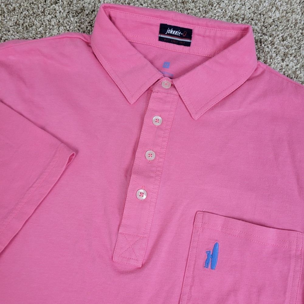 Johnnie O Mens Medium Solid Pink Stretch Knit Polo Short Sleeve